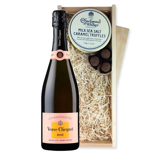 Veuve Clicquot Rose Label 75cl And Milk Sea Salt Charbonnel Chocolates Box